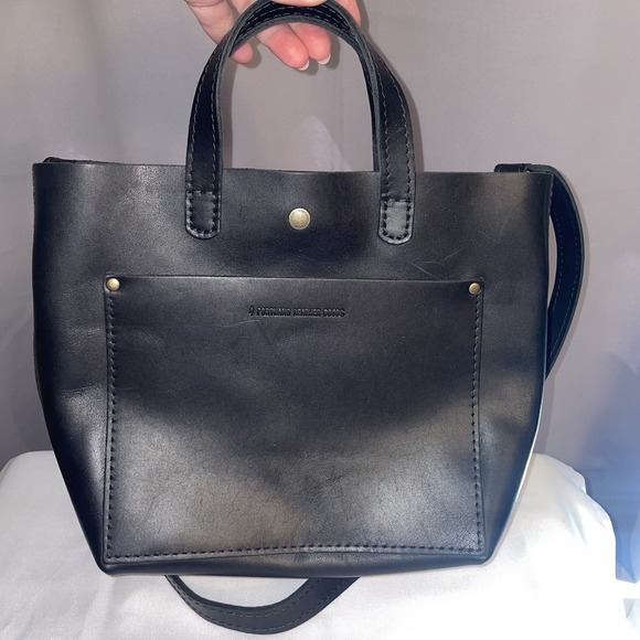 Portland Leather Goods Small Crossbody Tote Handbag Purse In Black Leather - Picture 1 of 13